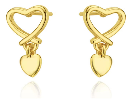 Brinco Infantil Dourado Prata Coração Folheado Antialérgico