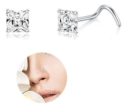 Piercing Nariz Nostril Quadrado Pedra Zirconia 3mm Furtacor
