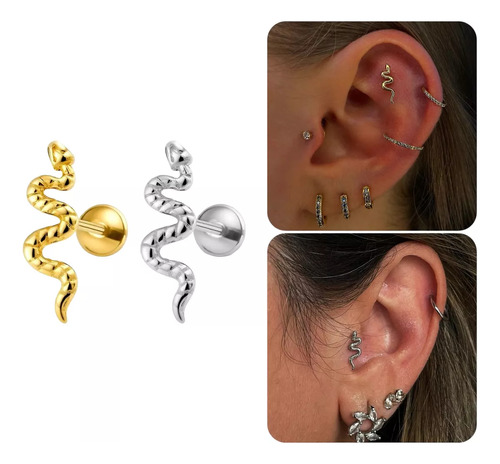 Piercing Tragus Cartilagem Cobra Aço Cirúrgico Helix Conch