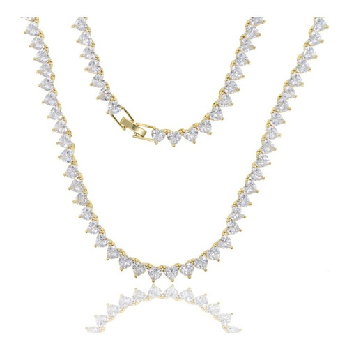 Colar Chocker Pedra Zirconia Coração Riviera Dourado Prata