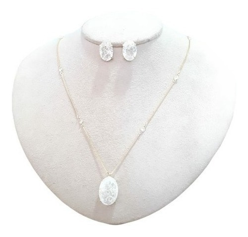 Conjunto Colar E Brinco Zirconia Fusion Tiffan Oval Grande