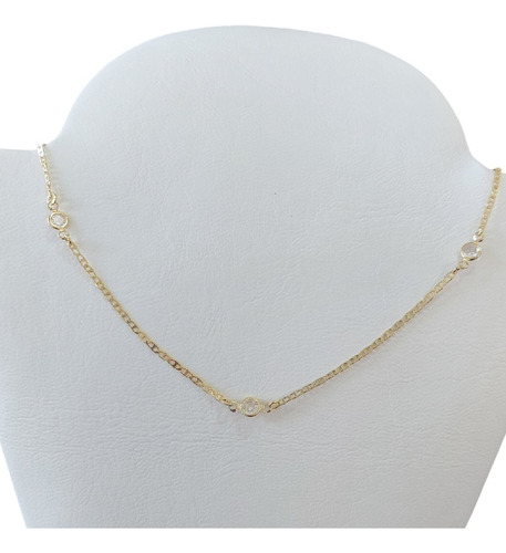 Colar Pedra Zirconia Dourado Semijoia Banhado Modelo Tiff