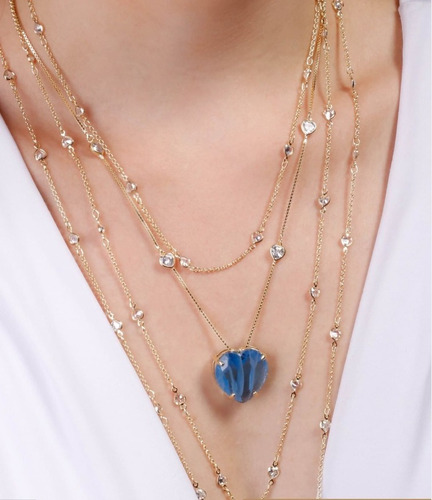 Colar Longo Tiffan Pedra Zirconia Dourado Semijoia 80 Cm