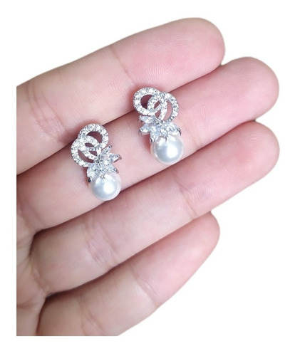 Brinco Pérola E Zirconia Noiva Pequeno Delicado Prata