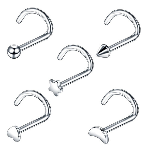 Kit 5 Piercing Nariz Nostril Atacado Coração Estrela Lua Bol