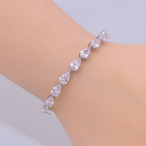 Pulseira Bracelete Prata Com Zircônia Noiva Debutante Gota