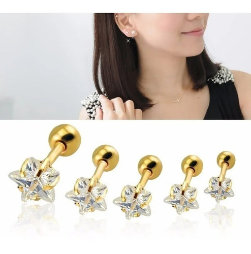 Piercing Tragus Helix Flat Cartilagem Mini Estrela 3 4 5 Mm