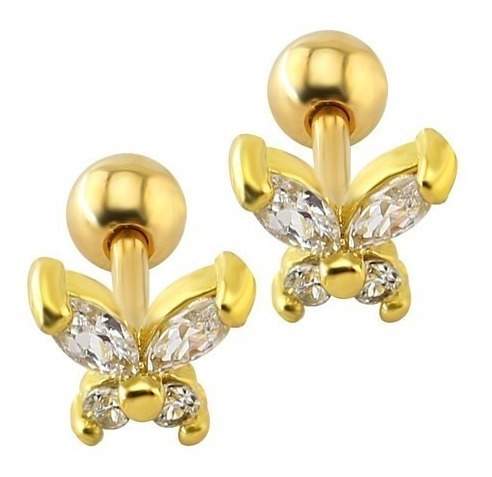 Piercing Tragus Dourado Cartilagem Pedra Mini Borboleta 6mm