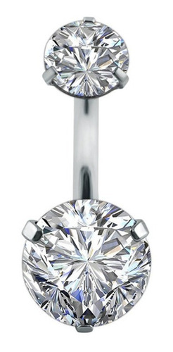 Piercing De Umbigo Prata 2 Pedras Aço Cirúrgico Zircônia