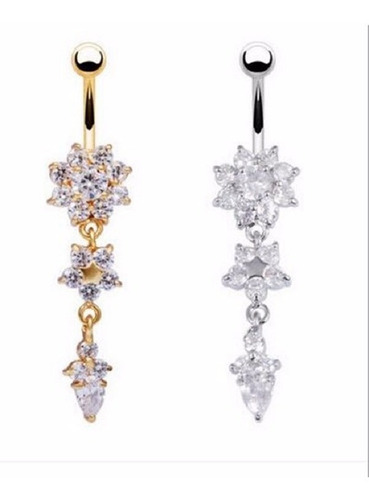 Piercing De Umbigo Pendurado Dourado Ou Prata Flor Zirconia