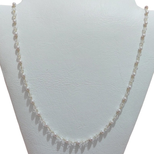 Maxi Colar Com Pérola E Cristais F. Ouro 18k 70 Cm Longo