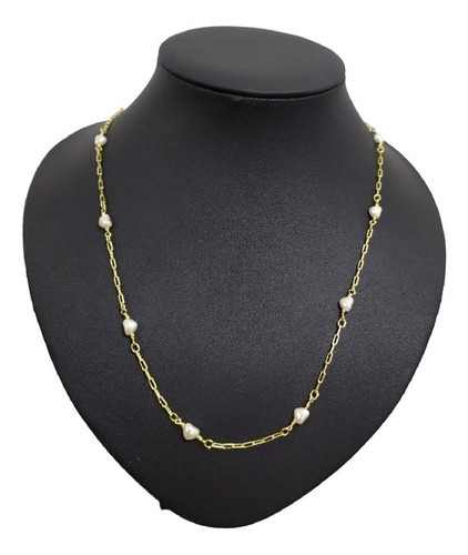 Maxi Colar Com Pérola De Coração Folheado Ouro 18k 80 Cm