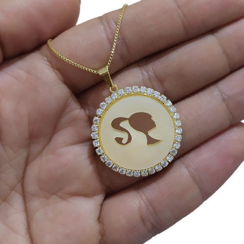 Colar Pingente Madre Pérola Barbie Pedra Zirconia Semi Joia