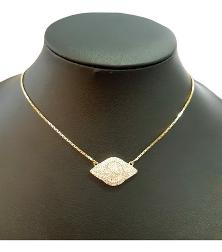 Colar Olho Grego Pedra Zirconia Dourado F. Ouro 18k Semijoia
