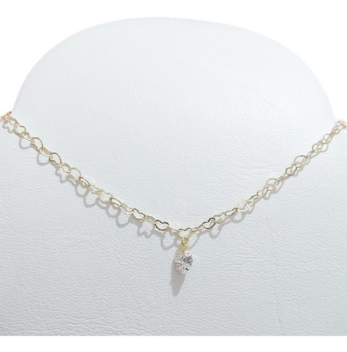 Colar Chocker Pedra Zirconia Coração F. Ouro 18k Semi Joia
