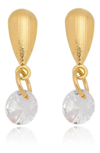 Brinco Infantil Pedra Zirconia Dourado Pendurado Antialérgic