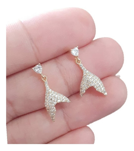 Brinco Pingente Pedra Zirconia Fundo Do Mar Calda De Sereia