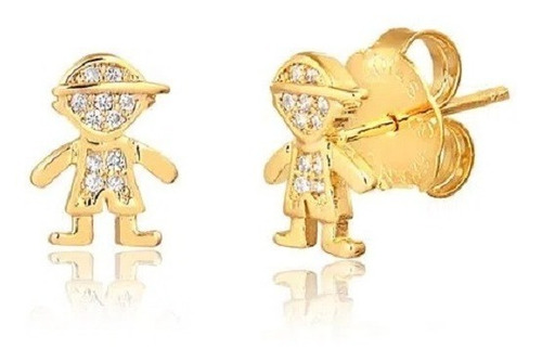 Brinco Menininho Pedra Zirconia 2 3 Furo Pequeno Folheado