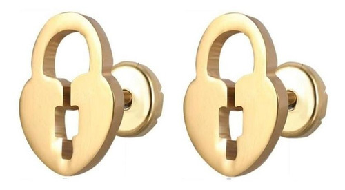 Brinco Infantil Dourado F Ouro Aço Cirúrgico Cadeado Coração