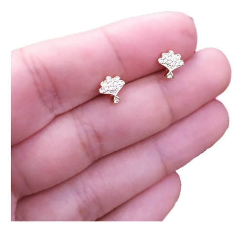 Brinco Concha Do Mar Pedra Zirconia Folheado Com Garantia