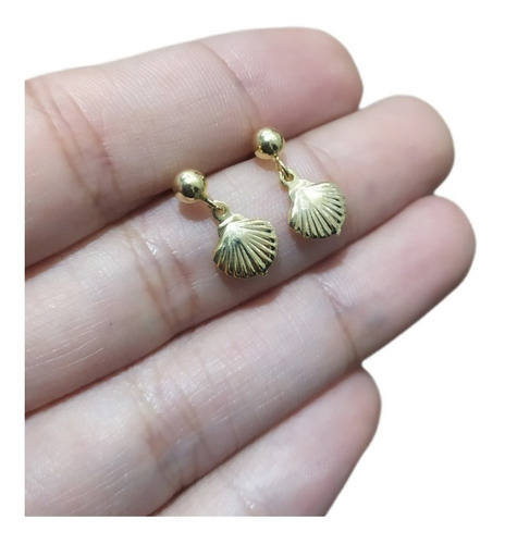 Brinco Infantil Pequeno Concha Do Mar Dourado Folheado Ouro
