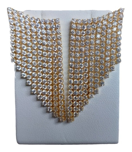 Brinco Ear Cuff Franja Noiva Pedra Zirconia Dourado Festa