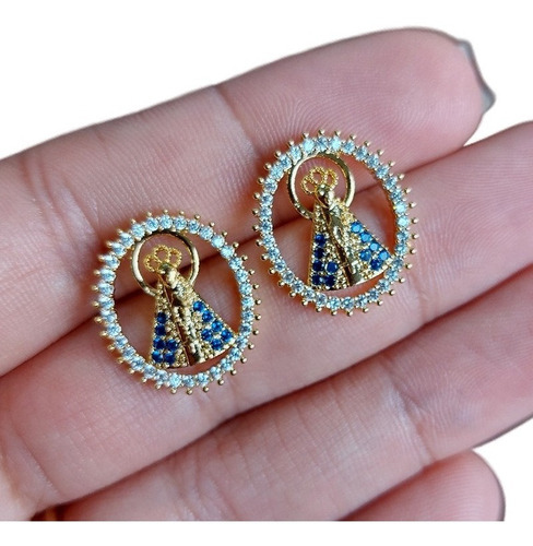 Brinco Redondo Festa Pedra Zirconia Nossa Senhora Aparecida