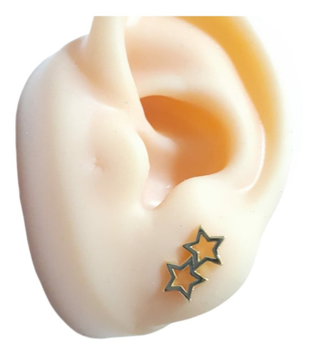 Brinco Infantil Pequeno Estrela Dupla 2 Furo Folheado A Ouro