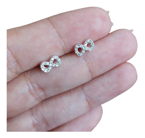 Brinco Infantil Infinito Pedra Zirconia Dourado Prata 2 Furo