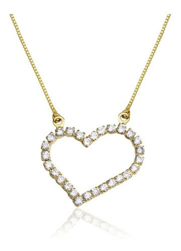 Colar Coração Com Pedra De Zirconia Dourado Folheado A Ouro