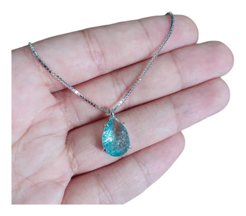 Colar Pedra Zirconia Fusion Gota Verde Folheado Ródio Prata