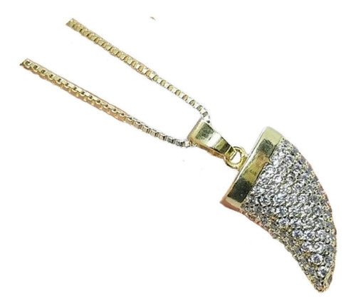 Colar Dente De Tigre Zirconia Dourado F Ouro 18k Semi Joia