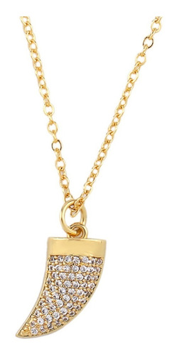 Colar Dente De Tigre Pedra Zirconia Dourado Chifre