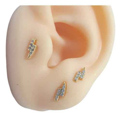 Brinco Pequeno Pedra Zirconia Dourado Infantil 2 Furo Raio