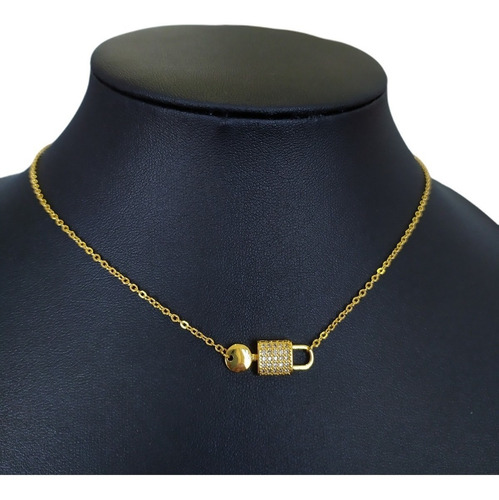 Colar Chave E Cadeado Pedra Zirconia Delicado
