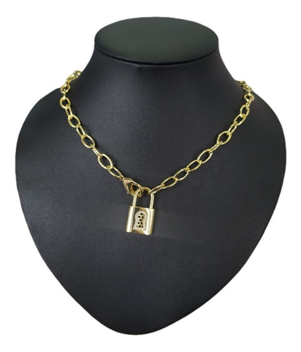 Colar Pingente Cadeado Pedra Zirconia Semi Joia Com Garantia