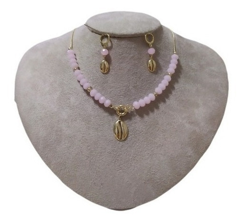 Conjunto Colar E Brinco Fundo Do Mar Búzios Boia Rosa Verde