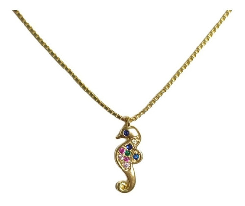 Colar Fundo Do Mar Cavalo Marinho Pedra Zirconia Colorido