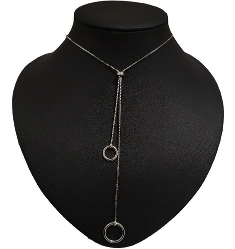 Colar Gravatinha F Ródio Prata Semi Joia Garantia Ajustável