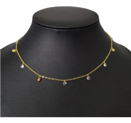 Colar Chocker Pedra Zirconia Colorido F. Ouro 18k Semi Joia