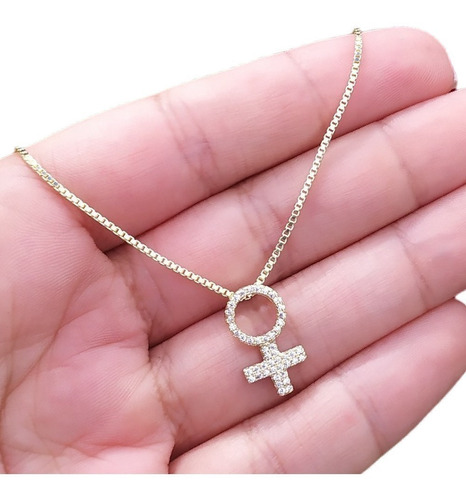 Colar Símbolo Feminino Pedra Zirconia Folheado