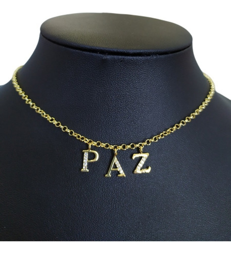 Colar Chocker Paz Dourado Semijoia Pingente Pedra Zirconia