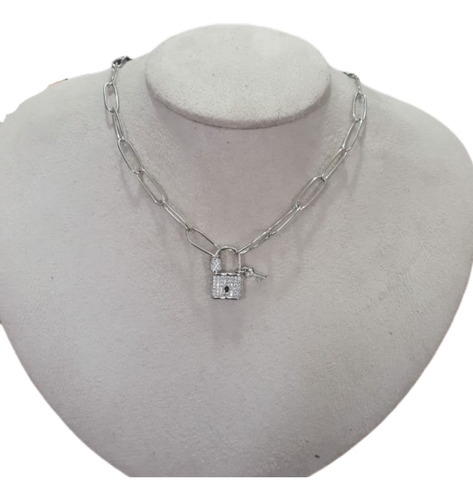 Colar Cadeado Mosquetão Moda Dourado Ou Prata Pedra Zirconia