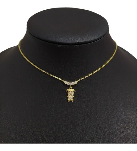 Colar Menina Pedra Zirconia Dourado F. Ouro 18k Semi Joia