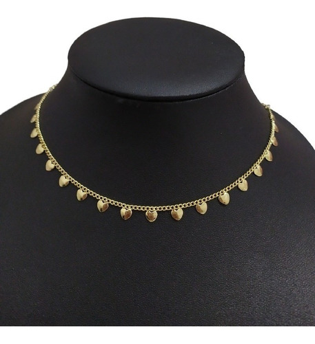 Colar Chocker Coração F. Ouro 18k Dourado Semi Joia 40 Cm