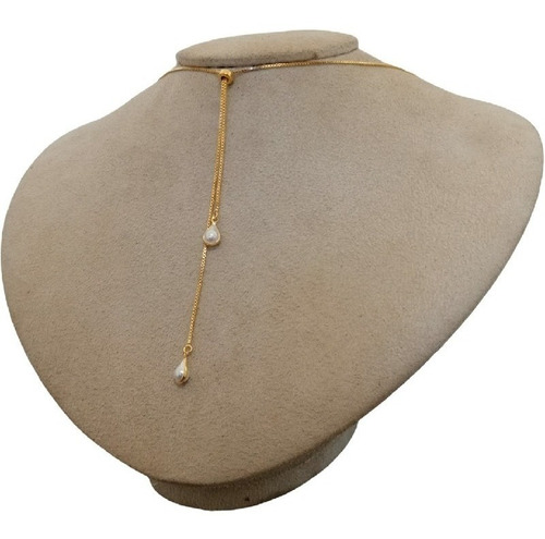 Colar Gravatinha Pérola Folheado Ouro 18k Dourado Ajustável