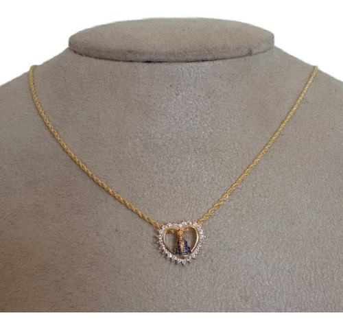 Colar Pingent Nossa Senhora Aparecida Zircônia Azul Folheado