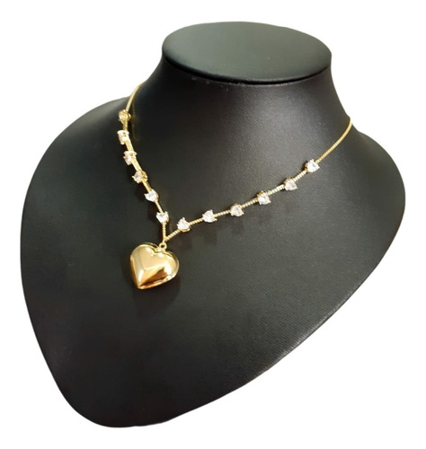 Colar Pedra Zirconia Coração Semijoia Luxo Festa Madrinha