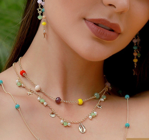 Colar Fundo Do Mar Concha Búzios Estrela Colorido F. Ouro