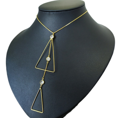 Colar Gravatinha Pedra Zirconia Dourado F. Ouro 18k Semijoia